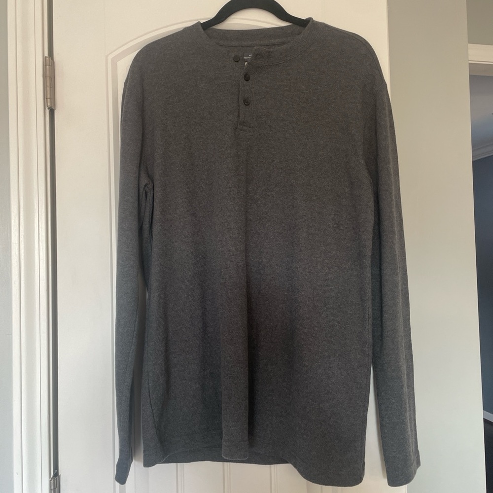 St Johns Bay Charcoal Gray Henley Shirt Large Long Sleeve Thermal Style
